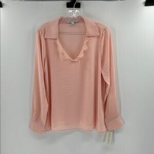 Single Thread Women's Lace Trim Blouse - Evening Sand - Small - New with tags